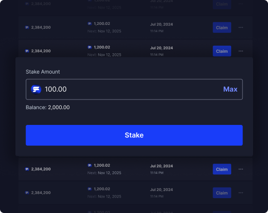 Token staking management interface