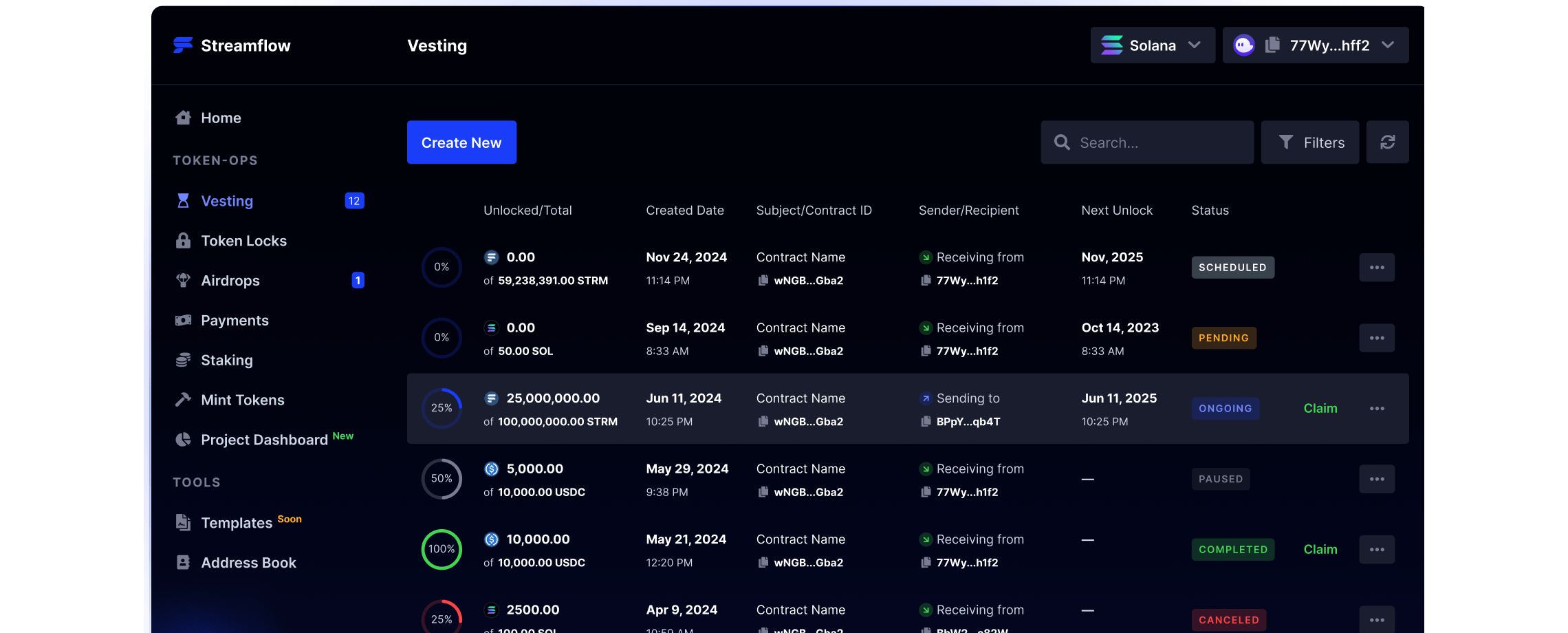 Streamflow token management dashboard